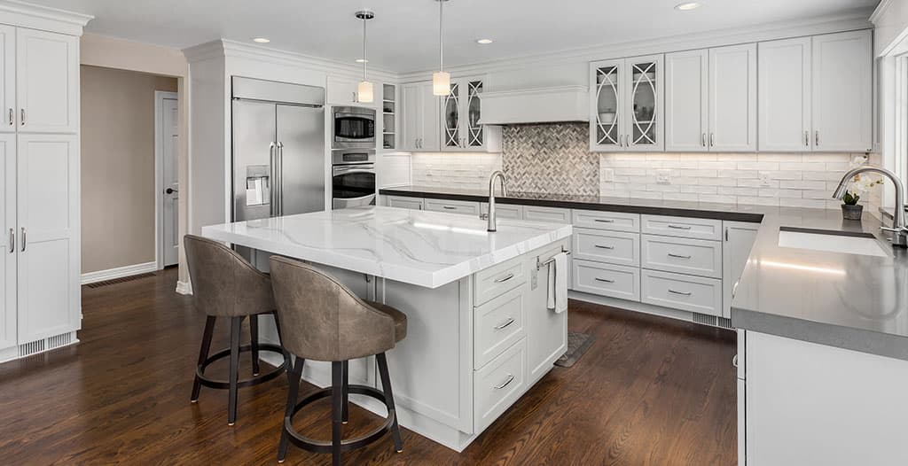 white granite kitchen countertop